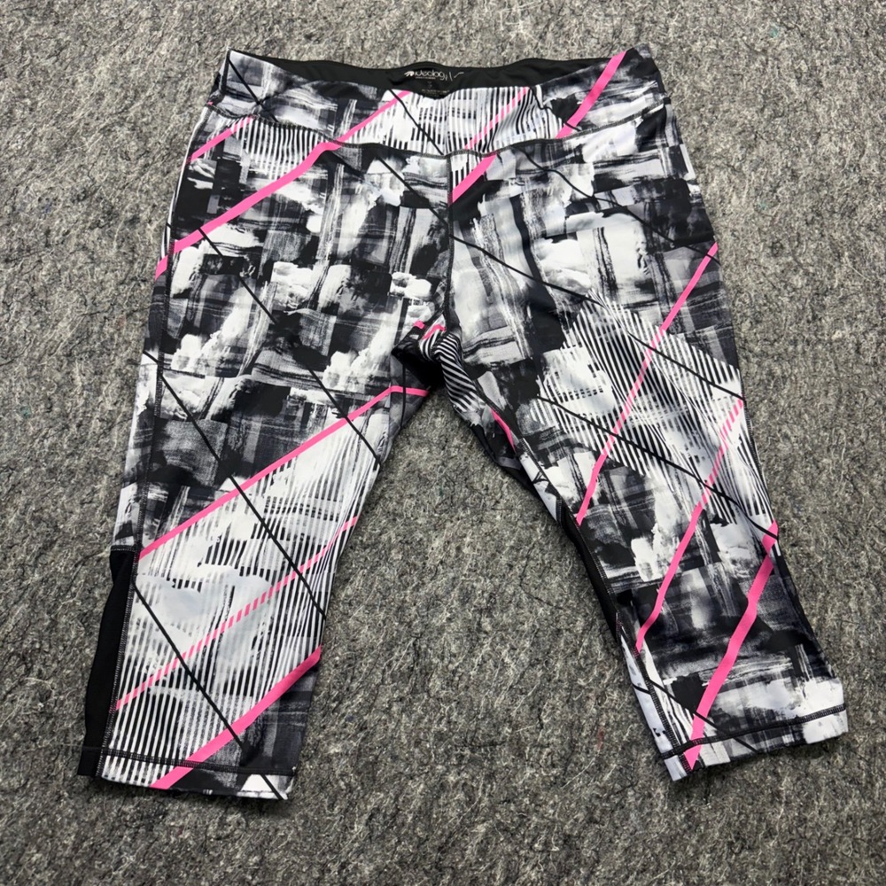 Ideology Woman 3X Leggings Abstract Pink Black White Mesh Crop Activewear Tights